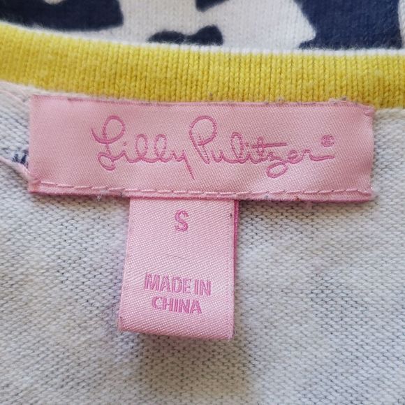 LILLY PULITZER Adelaide Vneck Cotton Sweater Navy Blue White Coral Pattern - Picture 10 of 11